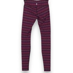 Lululemon Women Wunder Under Pant Striped Full Length Sz4‎ Burgundy/ Purple